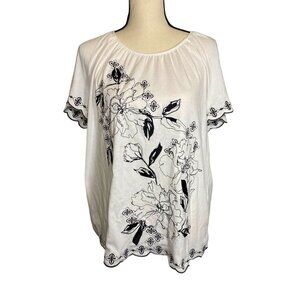 Floral embroidered white tunic blouse women size‎ Large